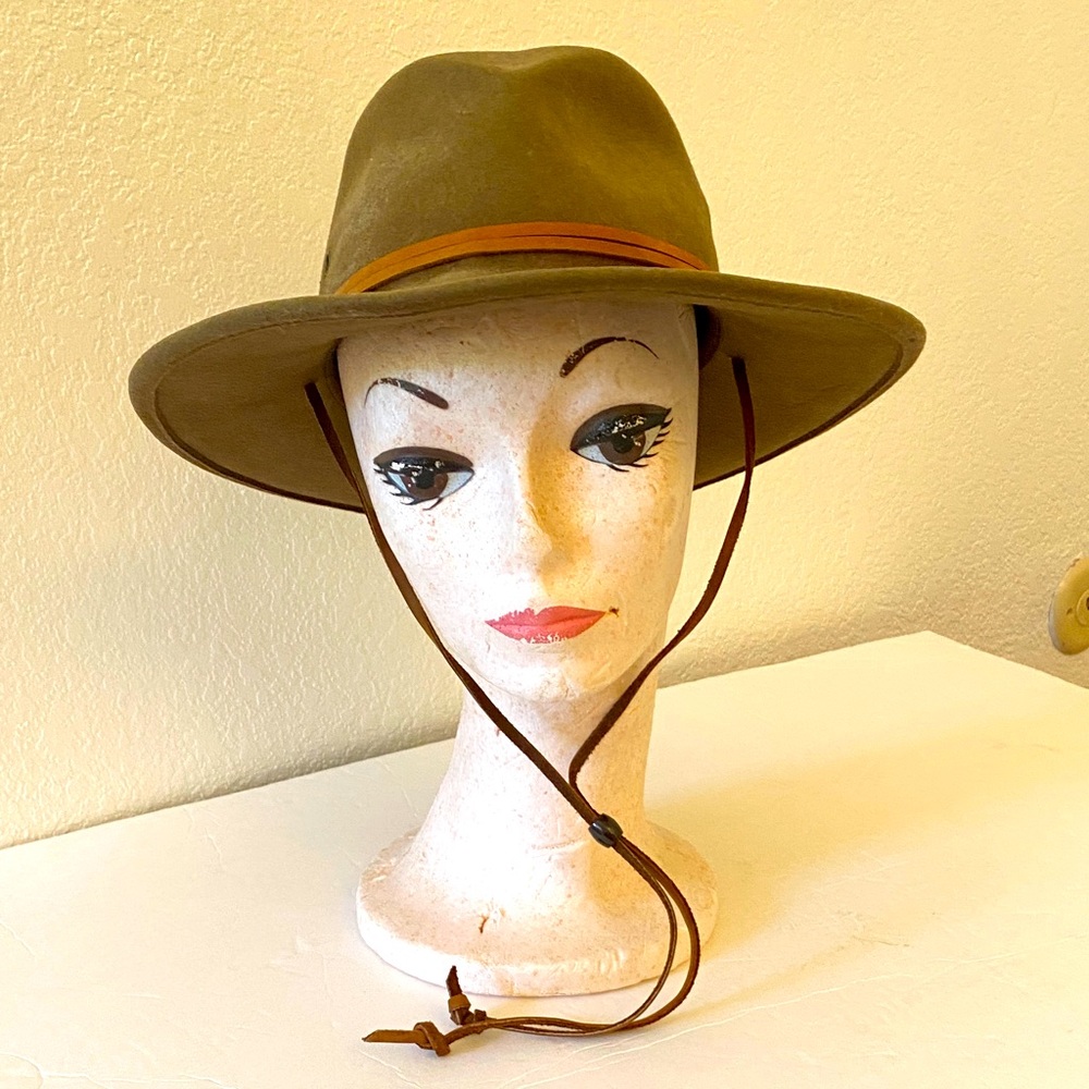 Vintage Tree Eagle Santa Fe Olive Green Wool Cowboy Hat Brown Leather Band & Tie